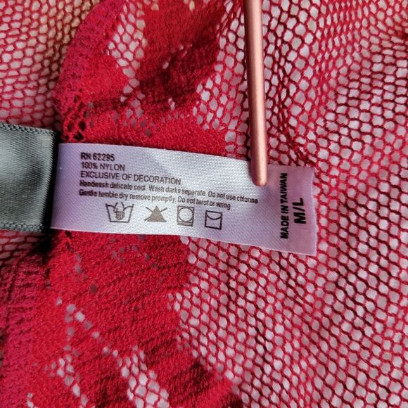 FREDERICKS OF HOLLYWOOD Maroon Lace Babydoll Size M/L Halter Neck Floral Unlined - Picture 5 of 6